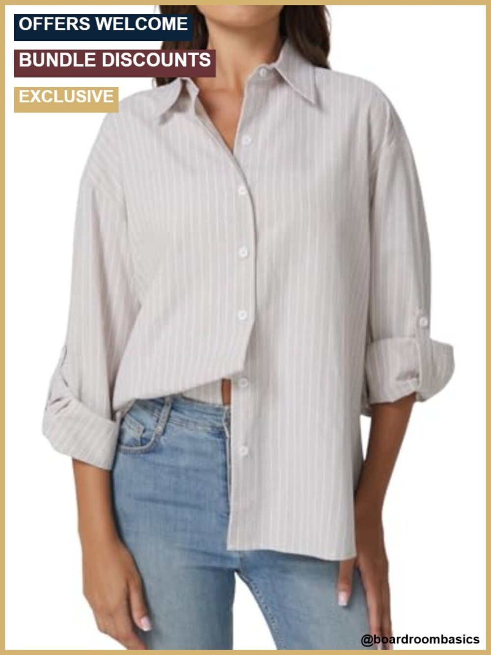 Oversized Button Down Shirt Long Sleeve Striped Blouse Cotton Blend